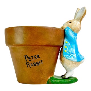 Vintage Boho Chic English Traditional Whimsical Peter Rabbit Planter For Sale