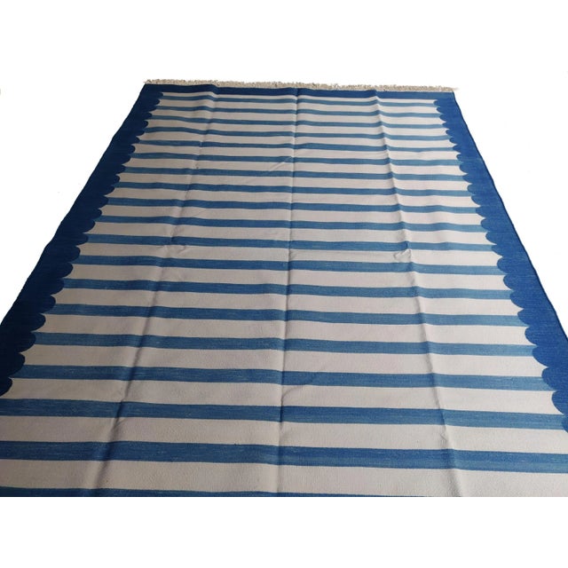Not Yet Made - Made To Order Handmade Cotton Striped Scalloped Rug, Blue, Sky Blue, and White 8'x10' For Sale - Image 5 of 8