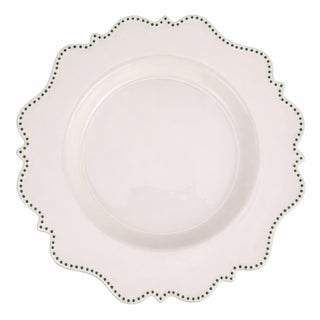 Ivory with Green Beaded Scalloped Charger Plate, 13.5" For Sale