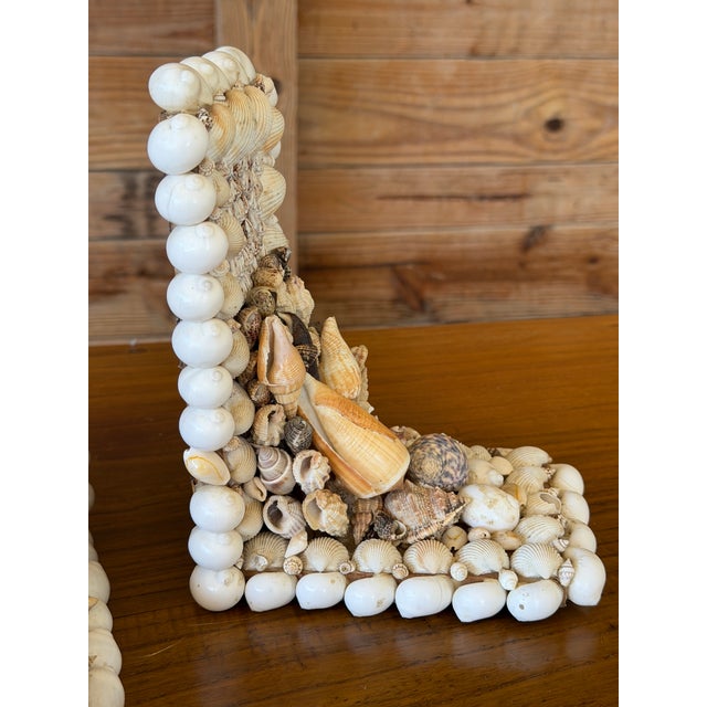 Contemporary Pair Vintage Handcrafted Coastal Seashell Encrusted Coastal Bookends For Sale - Image 3 of 12