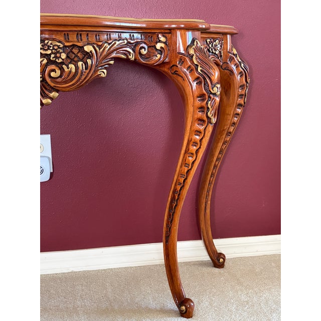 Mid 20th Century Mid-Century French Rococo Console Table & Matching Wall Mirror Set – Hand-Painted & Signed by H. Breckelschmidt For Sale - Image 5 of 10