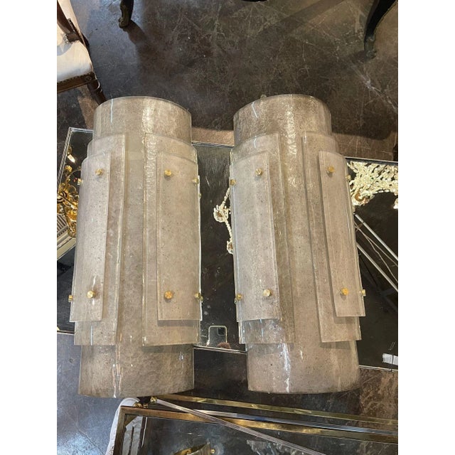 White Pair of Modern Murano Large Scale Layered Smoke Glass Sconces For Sale - Image 8 of 8