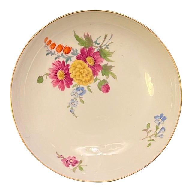 Antique 19th Century Meissen Porcelain Saucer Dish With Floral Decoration and Bright Yellow Ground on the Back For Sale