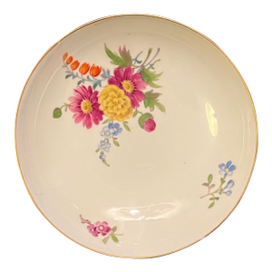Antique 19th Century Meissen Porcelain Saucer Dish With Floral Decoration and Bright Yellow Ground on the Back
