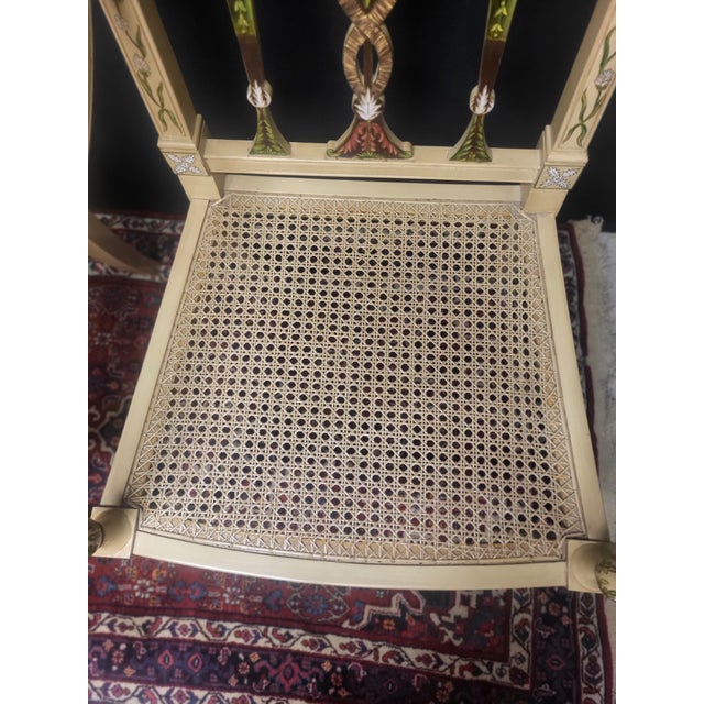 Wood Hand-Painted Caned Armchairs – Pair For Sale - Image 7 of 17