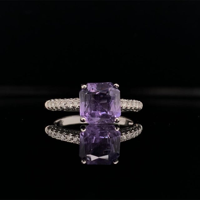 2010s Purple Sapphire Diamond Ring 18k Gold Women 1.72 TCW Certified For Sale - Image 5 of 10