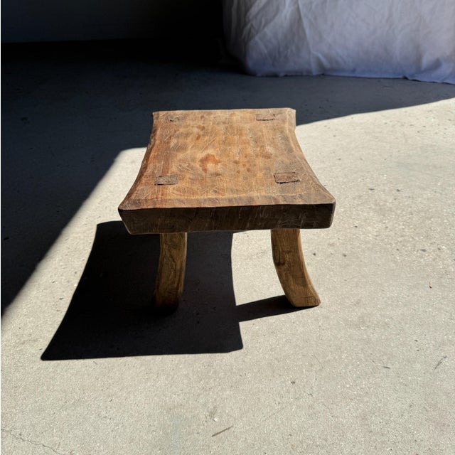 Brown Small Wabi-Sabi Rectangular Arched Occasional Stool in Teak, 1980s For Sale - Image 8 of 11