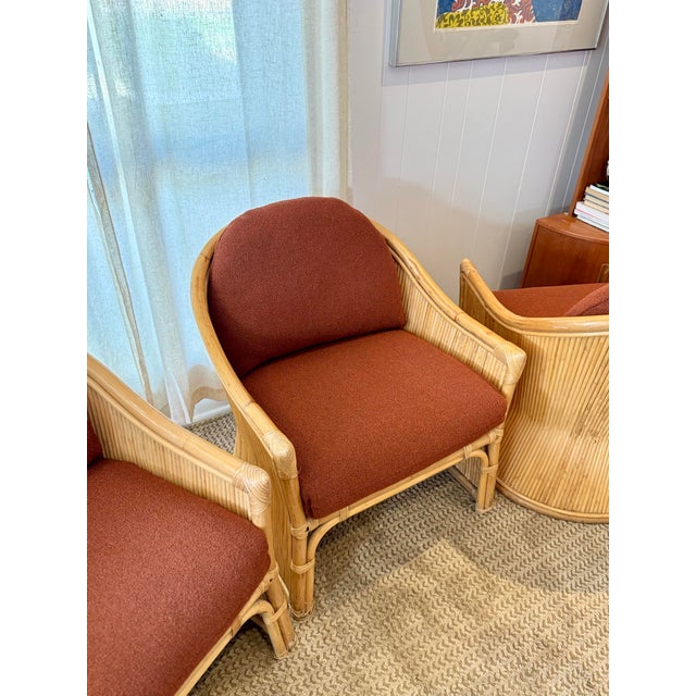 A Set of Three Mid Century Modern Rattan Club Chairs With a Side Table in the Style of Gabriella Crespi, Circa 1970s. For Sale - Image 9 of 12