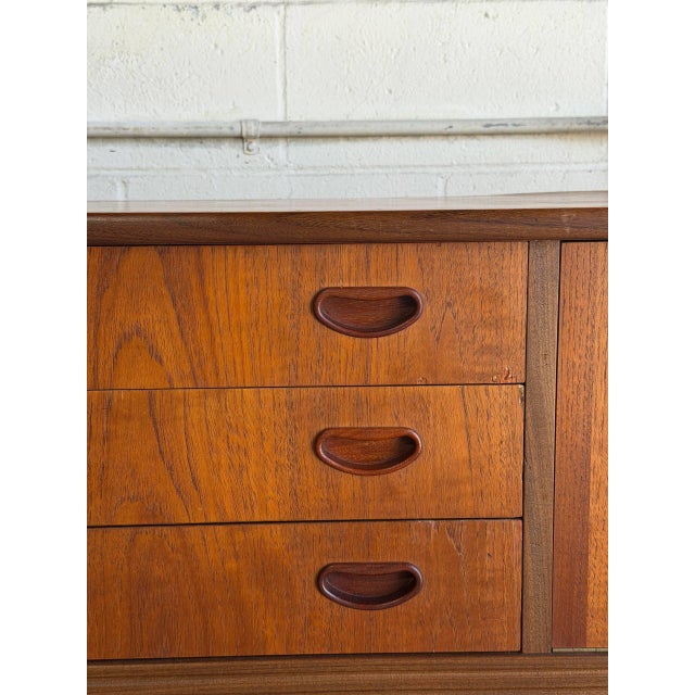 Wood Vintage Danish Modern Teak Secretary Sideboard Cabinet With Drop Front Bar 1960s For Sale - Image 7 of 10