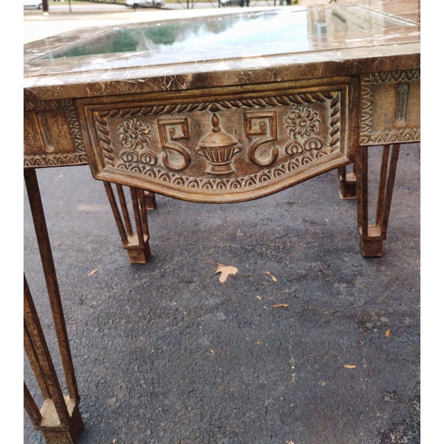 1950s 1950s French Louis XVI-style Giltwood and Marble-Top Coffee and Side Table For Sale - Image 5 of 11