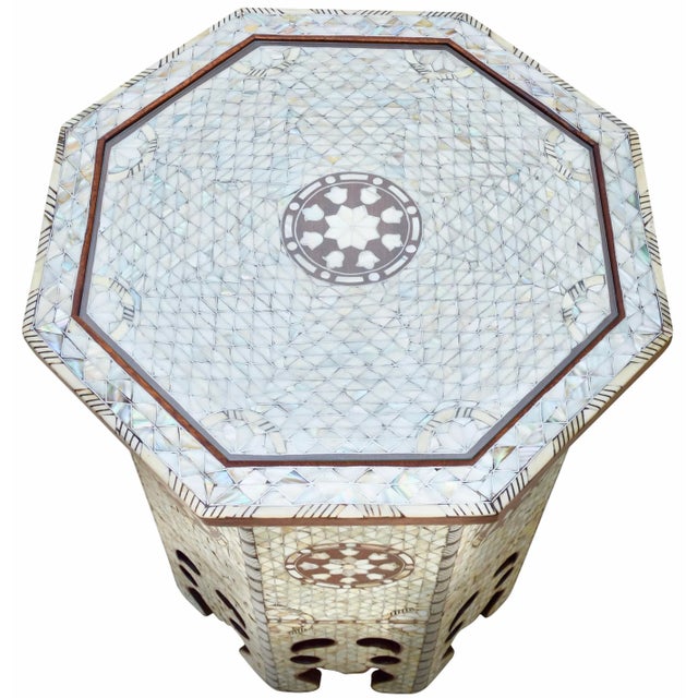 Vintage Moorish-Patterned Mother-Of-Pearl Inlaid Walnut Accent Table For Sale - Image 10 of 12