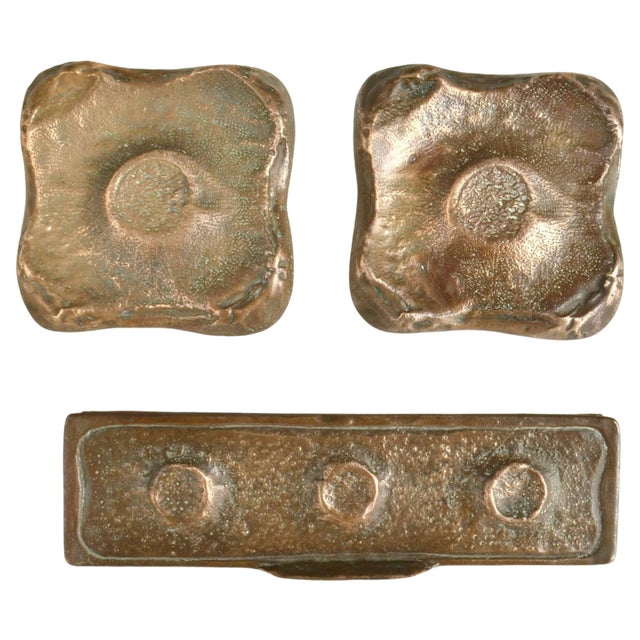 Architectural Bronze Square Push Pull Door Handles with Letterbox Set, 1970s, Set of 3 For Sale