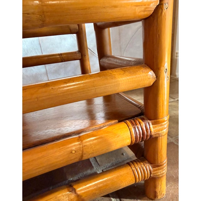 Paul Frankl Vintage Mid-Century Modern 1940’s Rattan, Bamboo ‘Jacob’s Ladder’ Original Condition Drink Table, Beside Table, Side Table, Palm Beach Style For Sale - Image 4 of 12