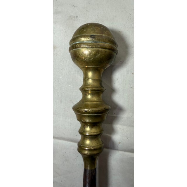 English Antique 18th Century Wrought Iron Turned Brass English Fireplace Shovel Tool 15 For Sale - Image 3 of 11