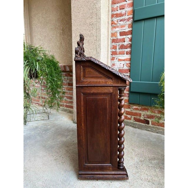 Antique French Altar Lecturn Gothic Bible Box Podium Sacristy Cabinet Carved Oak For Sale - Image 10 of 18