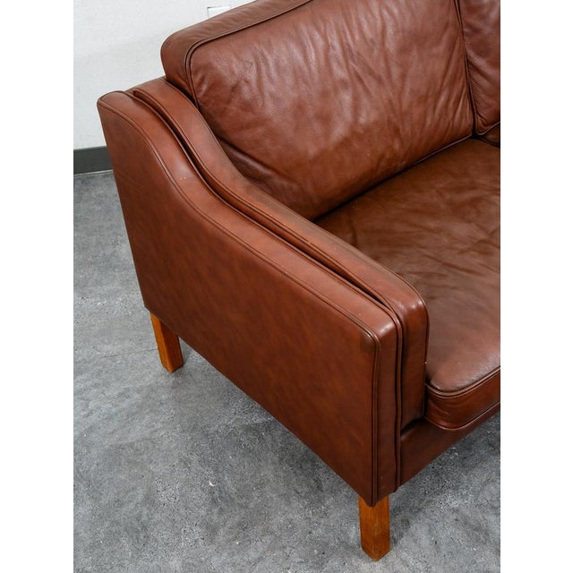 Brown Mid Century Danish Modern Sofa Couch Brown Leather 2 Seat Settee Vintage Denmark For Sale - Image 8 of 11