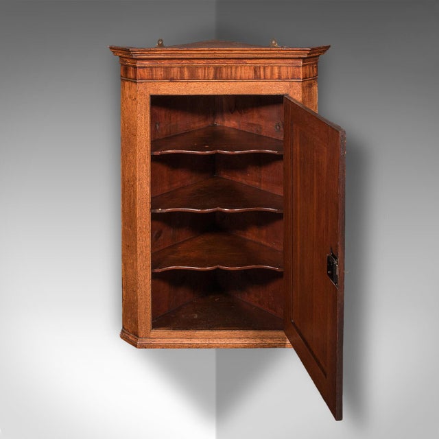 Traditional Antique Mounted Corner Cabinet, English, Oak, Wall Cupboard, Georgian, c.1780 For Sale - Image 3 of 9