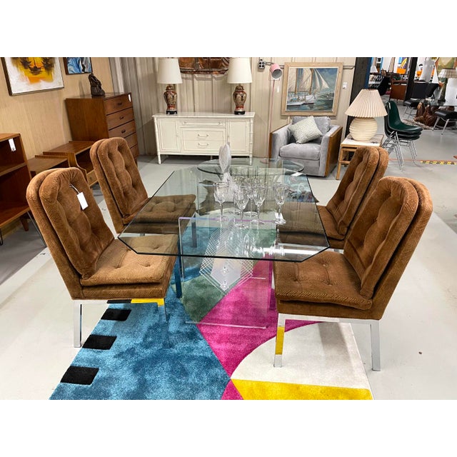 Mid-Century Modern Vintage 1970s Design Institute of America Brown Velvet Chrome Parsons Chairs For Sale - Image 3 of 12