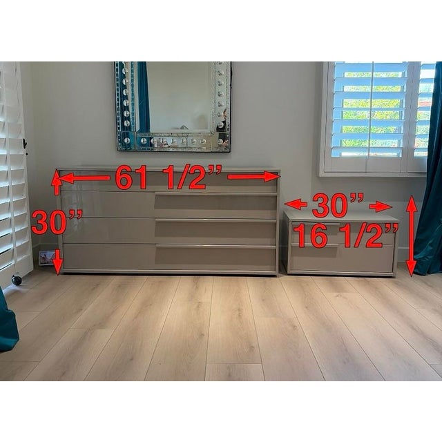 Modloft Dresser and Night Stand High Gloss Lacquer Finish Chateau Gray Made in Italy For Sale In Palm Springs - Image 6 of 8