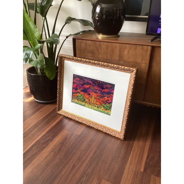 An original oilstick landscape by contemporary American artist Susan R. Wilson, whose expressive paintings of rural and...