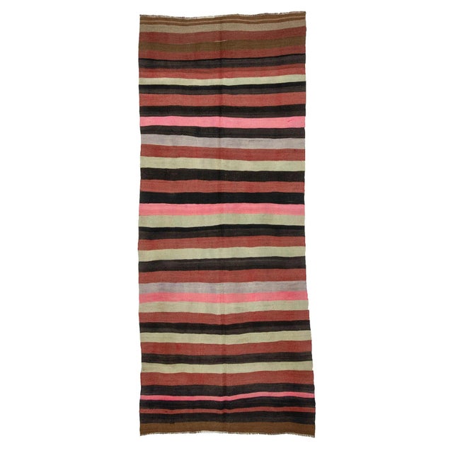 Textile 1960s Vintage Striped Turkish Kilim Rug- 4′7″ × 11′7″ For Sale - Image 7 of 7