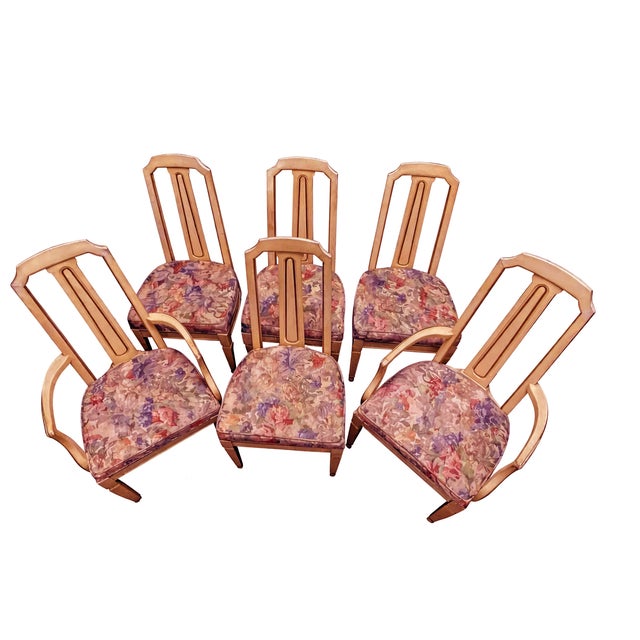 Gorgeous set of six dining chairs by Drexel Heritage from the Dynasty Collection, circa 1970s. This vintage matching set...