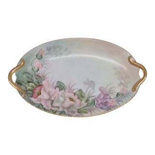 Gda Limoges France Porcelain Plate Hand Painted With Gilded Handles 4728c For Sale