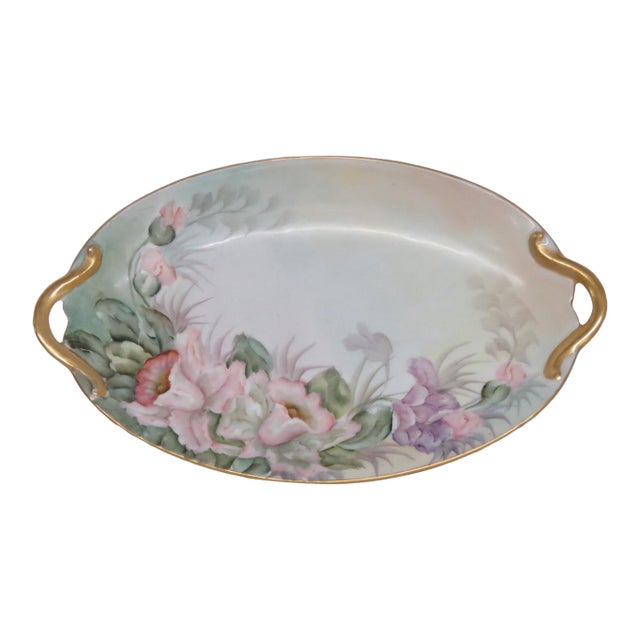 Gda Limoges France Porcelain Plate Hand Painted With Gilded Handles 4728c For Sale