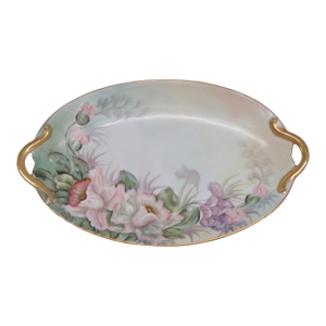 Gda Limoges France Porcelain Plate Hand Painted With Gilded Handles 4728c