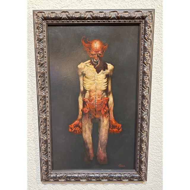 Contemporary Clatterer by Allen Williams | Oil on sealed illustration board Depiction of a grotesque humanoid figure. For Sale - Image 3 of 3