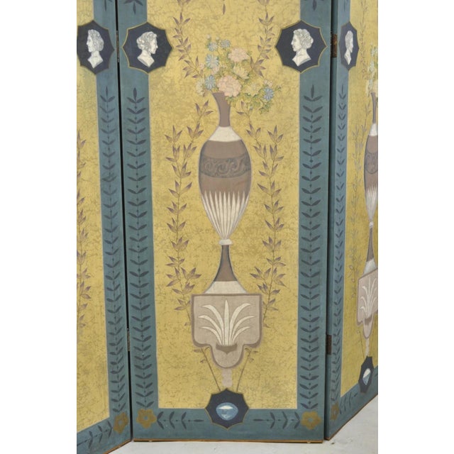 Blue Late 20th Century Neoclassical Robert Adam Style 96" Large 4 Panel Folding Screen Room Divider For Sale - Image 8 of 18