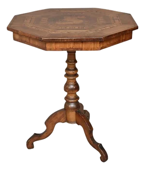 Hexagonal Center Table With Marquetry Design Surface