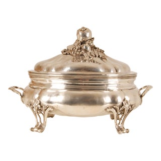 18th Century Silver Tableware Tureen Antique Sterling Silver Italian Tureen Venice Hand Crafted Hammered Georgian Silverware Tariff Free Delivery For Sale