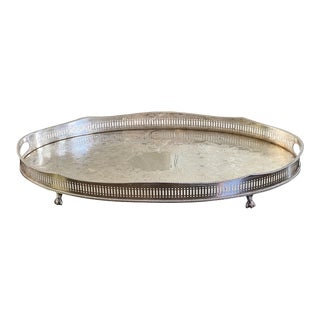 Antique Sheffield England Silver Plate Footed Gallery Tray For Sale