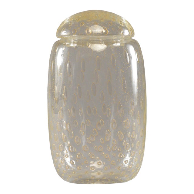 Murano Glass Lidded Vessel With Gold Inclusions For Sale