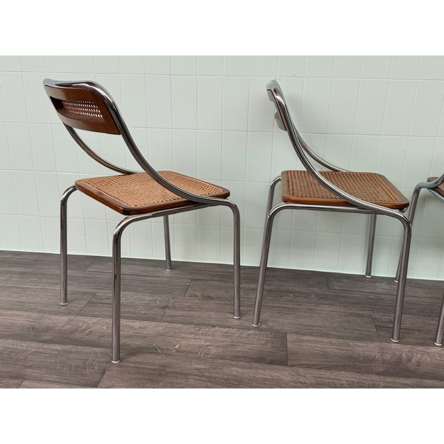 Italian Chairs in Chromed Metal and Vienna Straw, 1970s, Set of 4 For Sale - Image 6 of 14