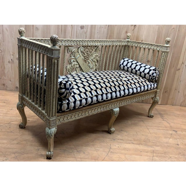 Vintage Italian Neoclassical Carved Ornate Settee Newly Reupholstered For Sale In Chicago - Image 6 of 12