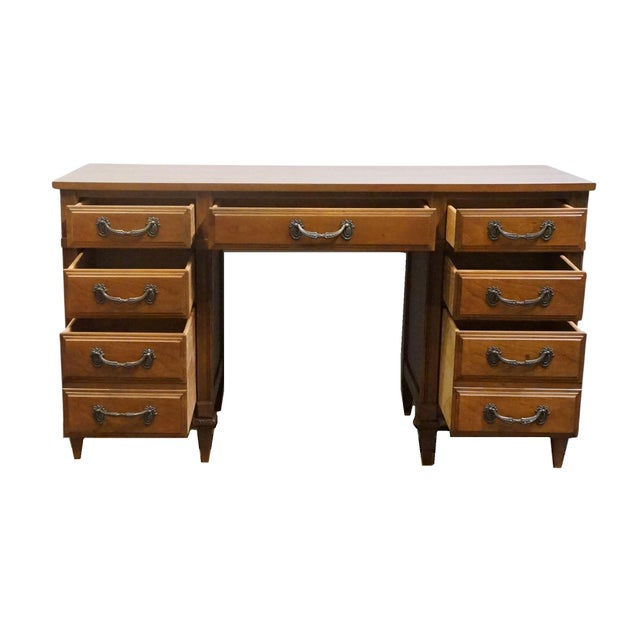 Late 20th Century Bassett Furniture Solid Cherry Italian Neoclassical Tuscan Style 54" Writing Desk For Sale - Image 5 of 11