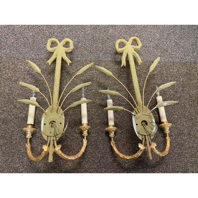 Mid 20th Century 20th Century Pair Gilt Sconces For Sale - Image 5 of 9