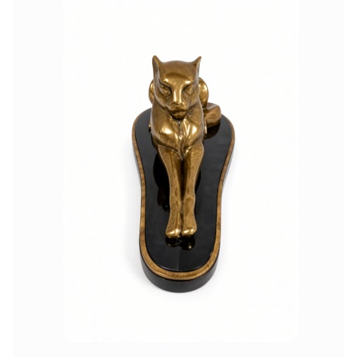 Maitland-Smith model 8298-10. Solid brass puma reclining on a marble tray base with brass edging. Handmade in the...