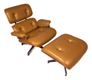 Authentic Eames Lounge Chair Model 670 & Ottoman Model 671 in Original Cognac Leather & White Oak Attributed to Herman Miller, Usa, Circa 2007