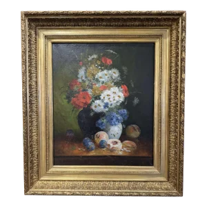 19th Century French Still Life Floral Painting in Carved Giltwood Frame