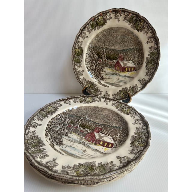 Ceramic Vintage 1950s Johnson Bros England "The Ice House" 9.75" Diameter Dinner Plates - Set of 5 For Sale - Image 7 of 13
