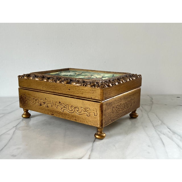 Vintage Gilded Wood Jewelry Music Box For Sale - Image 11 of 12