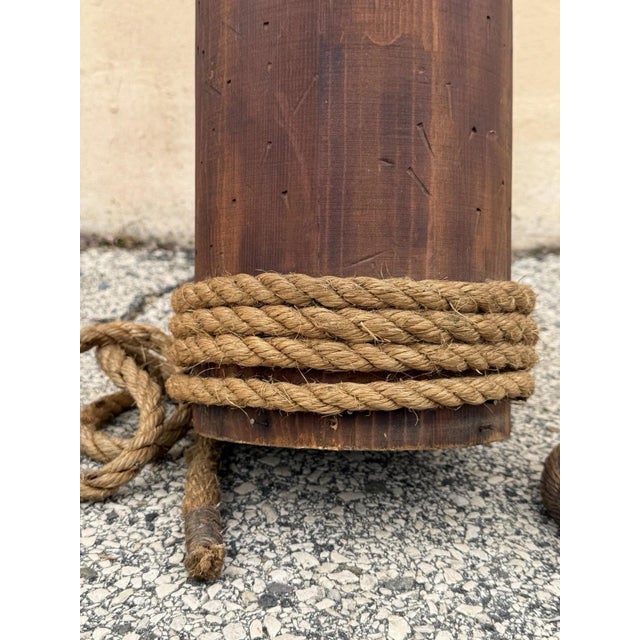 Vintage Custom Nautical Wood 95" Ship Mast Mancave Bar Island W Pulley & Ropes For Sale - Image 14 of 18