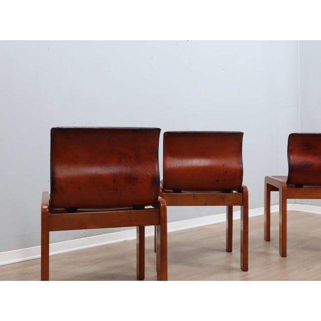 Curved Wood & Leather Chairs from Afra & Tobia Scarpa, 1970s, Set of 4 For Sale - Image 9 of 18