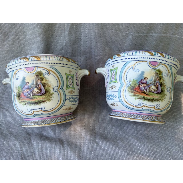 Hand Painted Bisque CachePots Set of 2 For Sale - Image 18 of 18