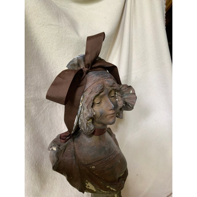 Antique French Art Nouveau Cast Iron Bust of a "Coquette" After Pablo Rigual For Sale - Image 6 of 13