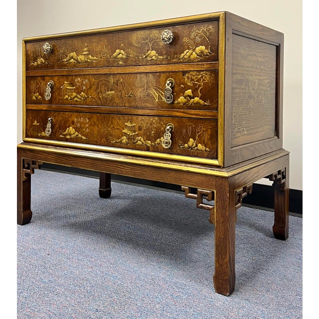 Chinoiserie Hekman Designer Chinoiserie Three Drawer Chest For Sale - Image 3 of 12