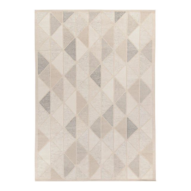Scandinavian Rug in White, Greige Geometric Pattern by Rug & Kilim 12x15 For Sale